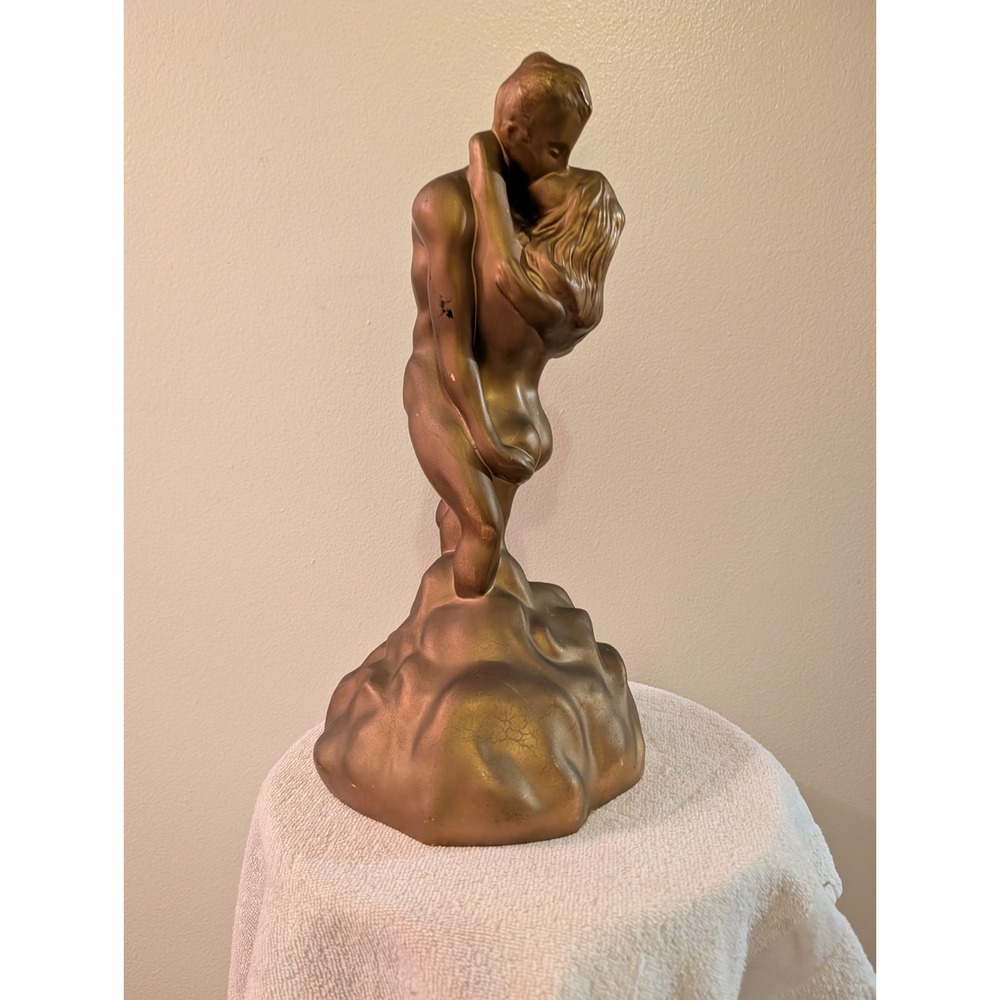 Vintage "The Lovers" Ceramic Statue Nude Man & Woman Kissing Embracing.16"
